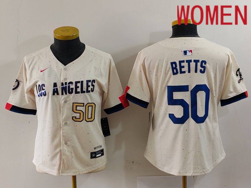 Women Los Angeles Dodgers #50 Betts Cream Fashion Nike Game MLB Jersey style 7032